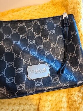 bebe Black Logo Wristlet Clutch